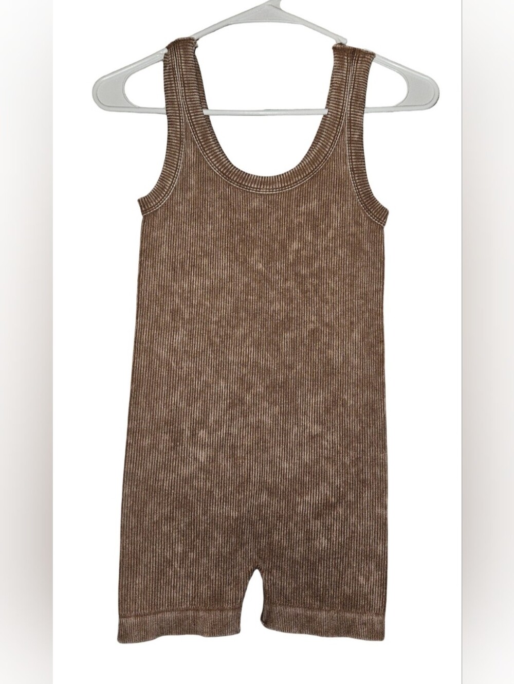 Zenana Womens Ribbed Tank Romper- Camel